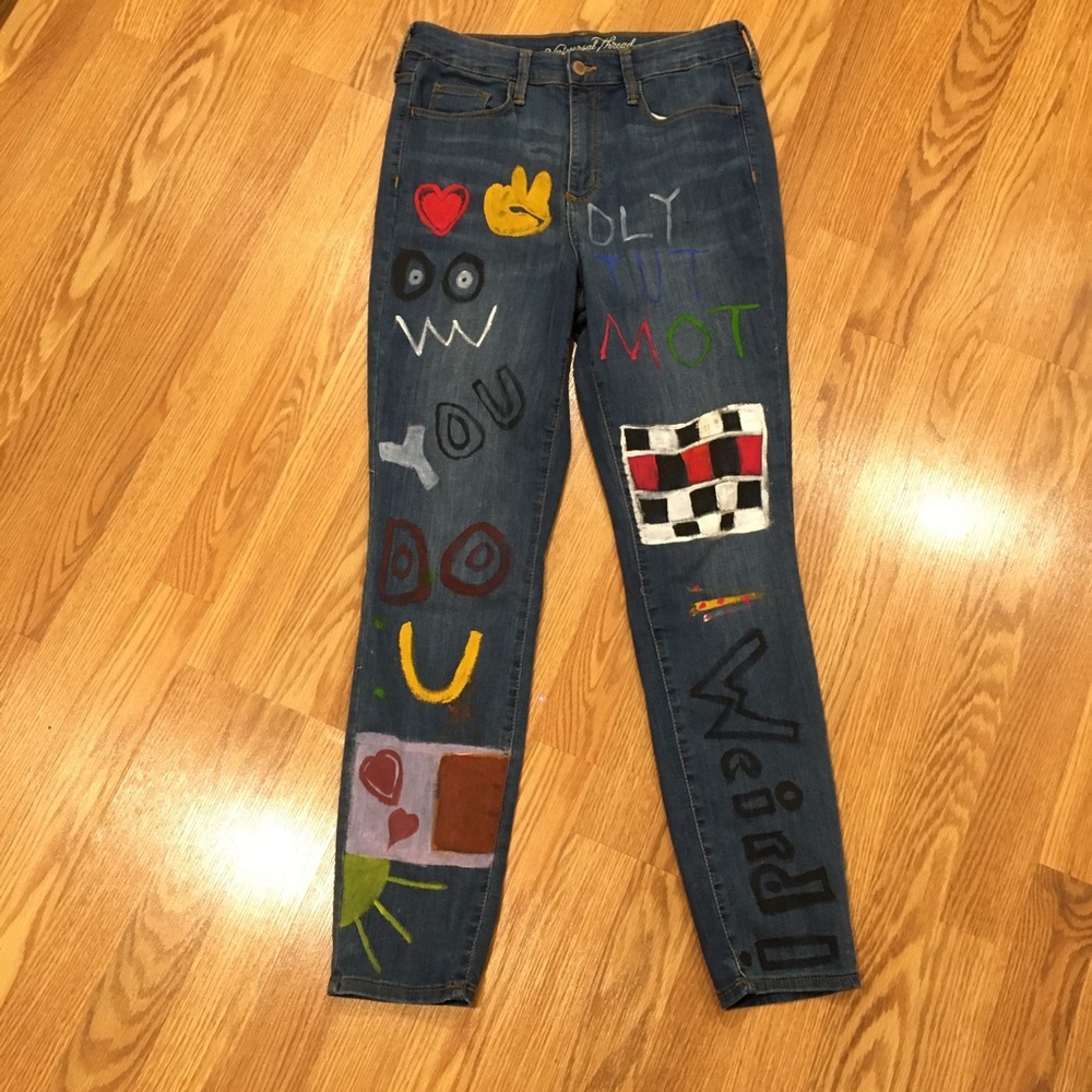 Universal Threads Jeans One-of-a-kind Painted High Rise Skinny Denim sz 8 / 29r